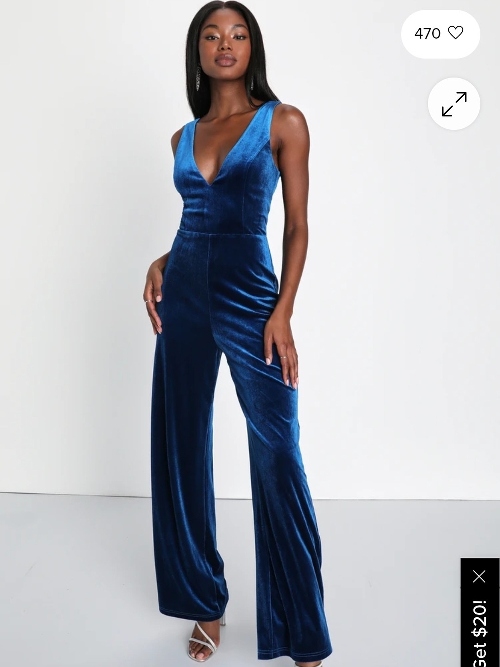 Lulu's Exceptional Presence Blue Velvet Sleeveless Wide-Leg Jumpsuit Sz M NWT